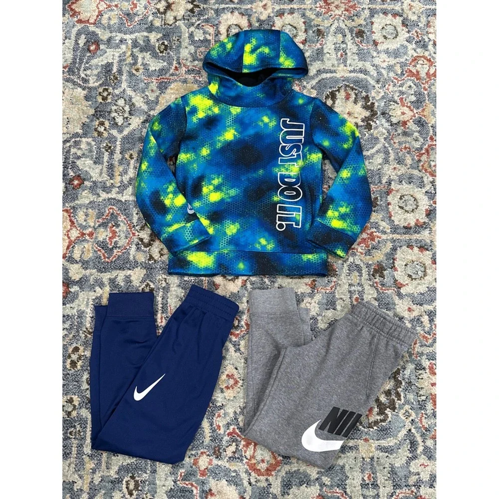 Nike Hoodie Joggers Bundle Boys 6 Blue Galaxy Blue Gray 3pc - Picture 1 of 6